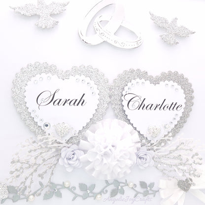 Large A4 Handmade Personalised 3D Wedding Card with Hearts & Rings + Complimentary Gift Box | Anniversary | Wedding | Engagement