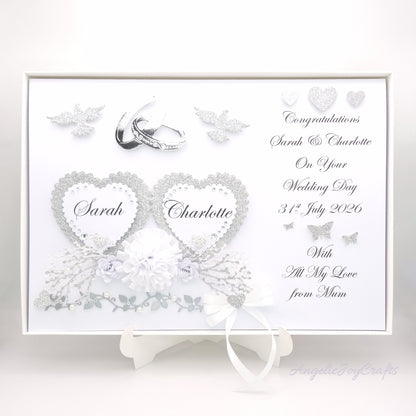 Large A4 Handmade Personalised 3D Wedding Card with Hearts & Rings + Complimentary Gift Box | Anniversary | Wedding | Engagement