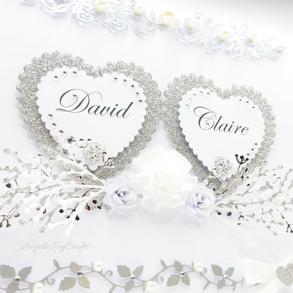 Large A4 Handmade Personalised 3D Wedding Card with Hearts & Floral Branches + Complimentary Gift Box | Anniversary | Wedding | Engagement