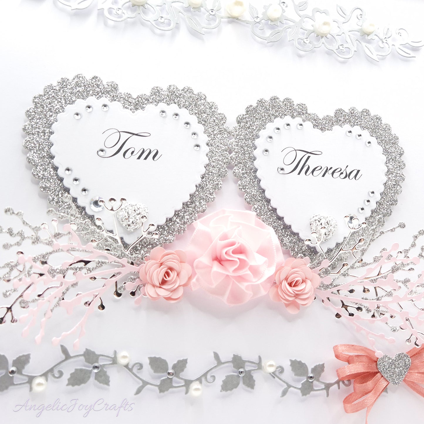 Large A4 Handmade Personalised 3D Wedding Card with Hearts & Floral Branches + Complimentary Gift Box | Anniversary | Wedding | Engagement