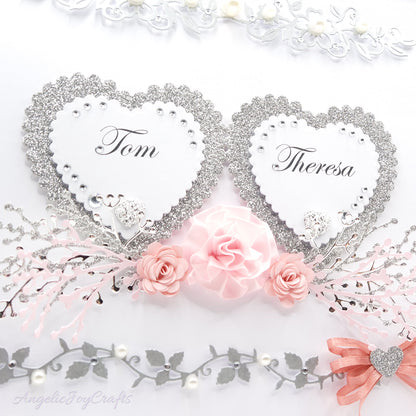 Large A4 Handmade Personalised 3D Wedding Card with Hearts & Floral Branches + Complimentary Gift Box | Anniversary | Wedding | Engagement