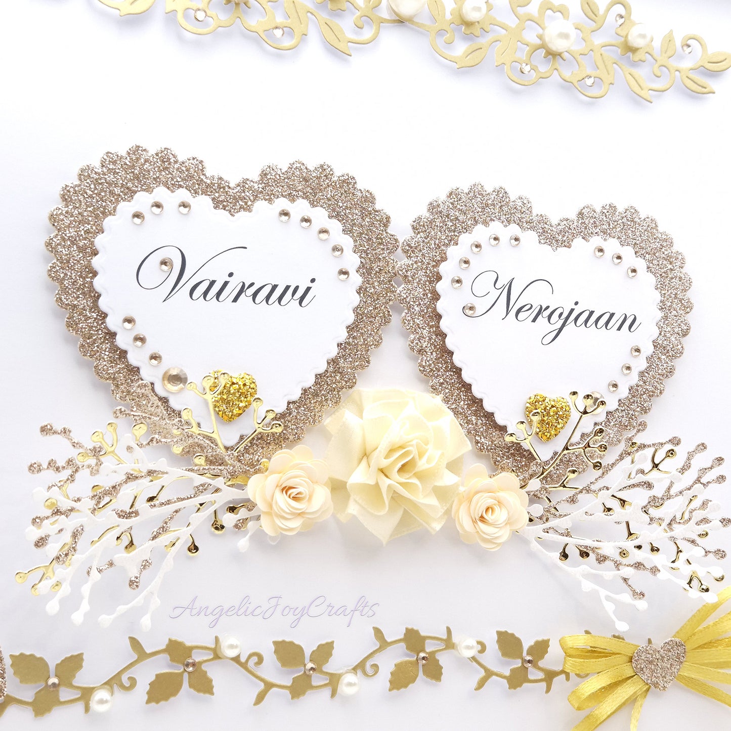 Large A4 Handmade Personalised 3D Wedding Card with Hearts & Floral Branches + Complimentary Gift Box | Anniversary | Wedding | Engagement