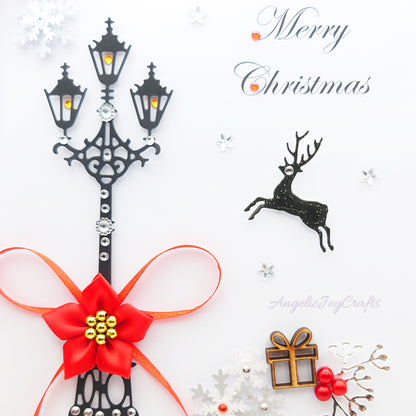 Handmade Personalised 3D Christmas Card with Lamppost & Wooden Gift + Complimentary Gift Box | Christmas | Noel | New Year