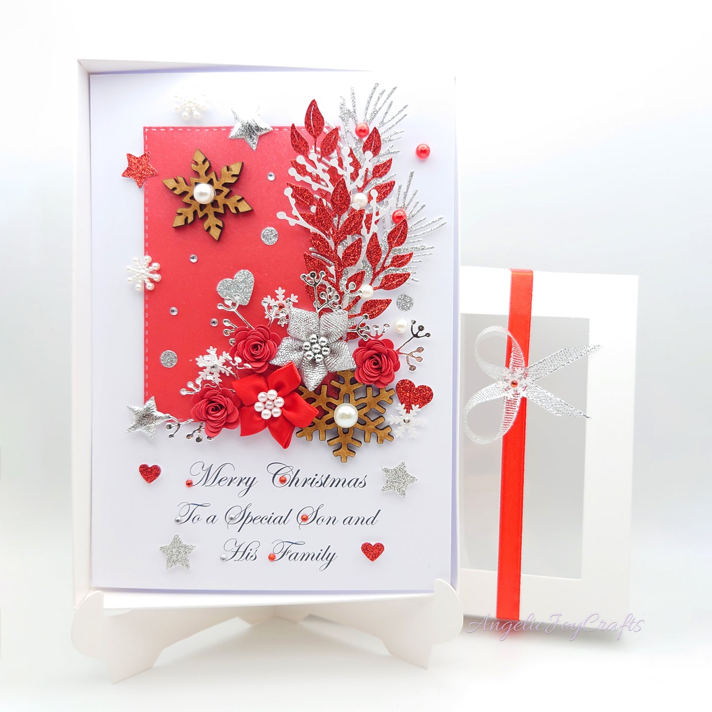 Handmade Personalised 3D Christmas Card with Wooden Snowflakes + Complimentary Gift Box | Christmas | Noel | New Year