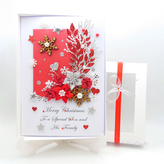 Handmade Personalised 3D Christmas Card with Wooden Snowflakes + Complimentary Gift Box | Christmas | Noel | New Year