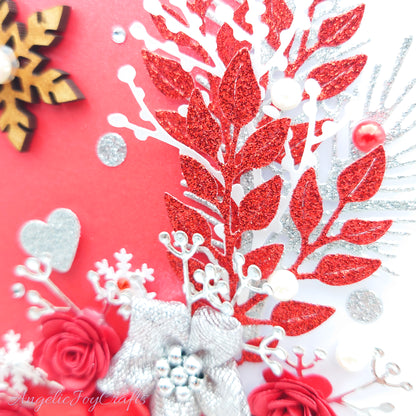 Handmade Personalised 3D Christmas Card with Wooden Snowflakes + Complimentary Gift Box | Christmas | Noel | New Year