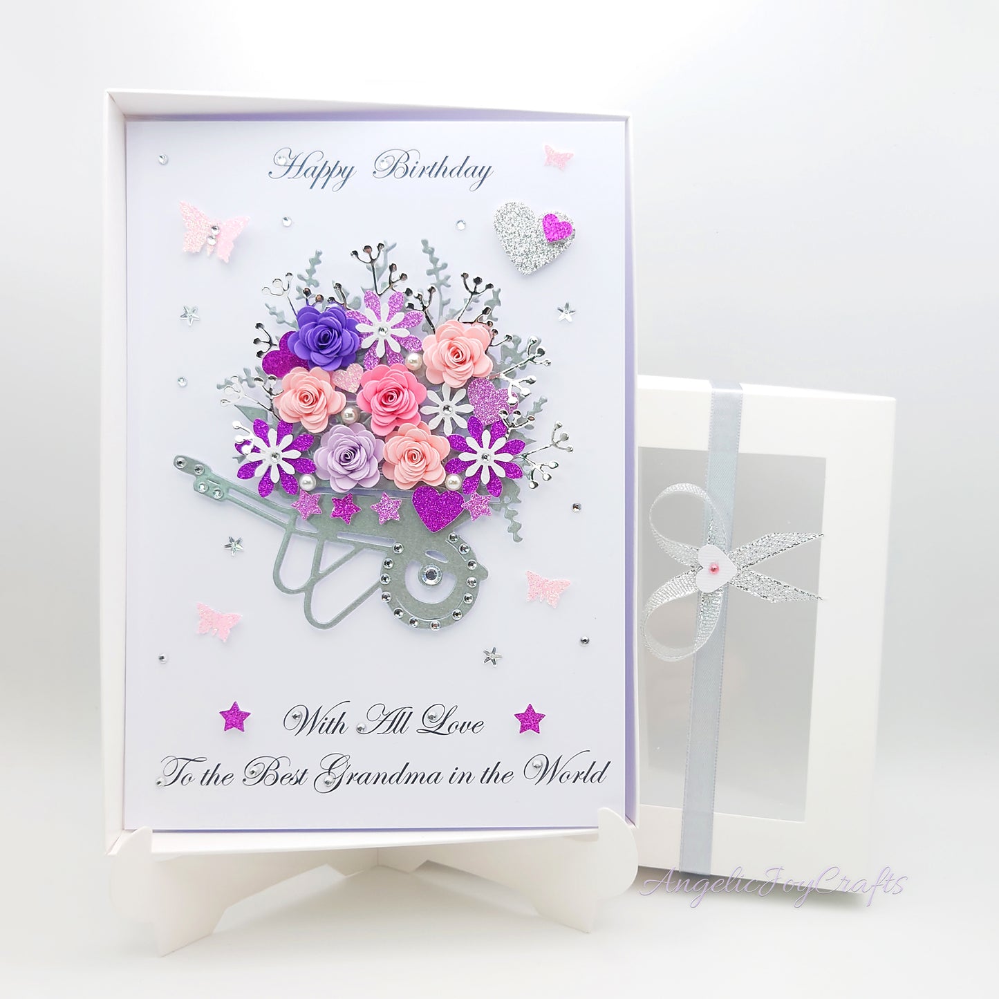 Handmade Personalised 3D Birthday Card with Wheelbarrow of Flowers + Complimentary Gift Box | Birthday | Mother's Day