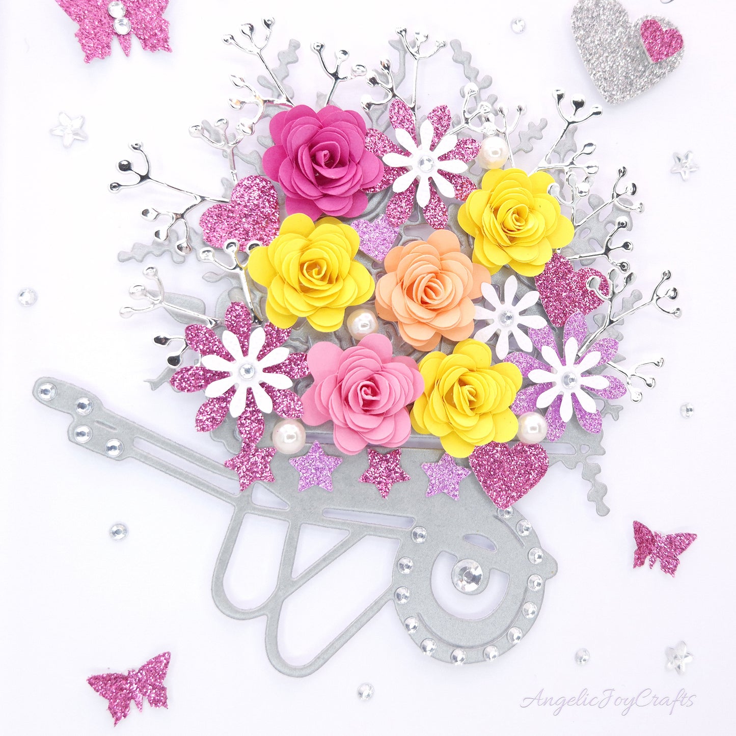 Handmade Personalised 3D Birthday Card with Wheelbarrow of Flowers + Complimentary Gift Box | Birthday | Mother's Day