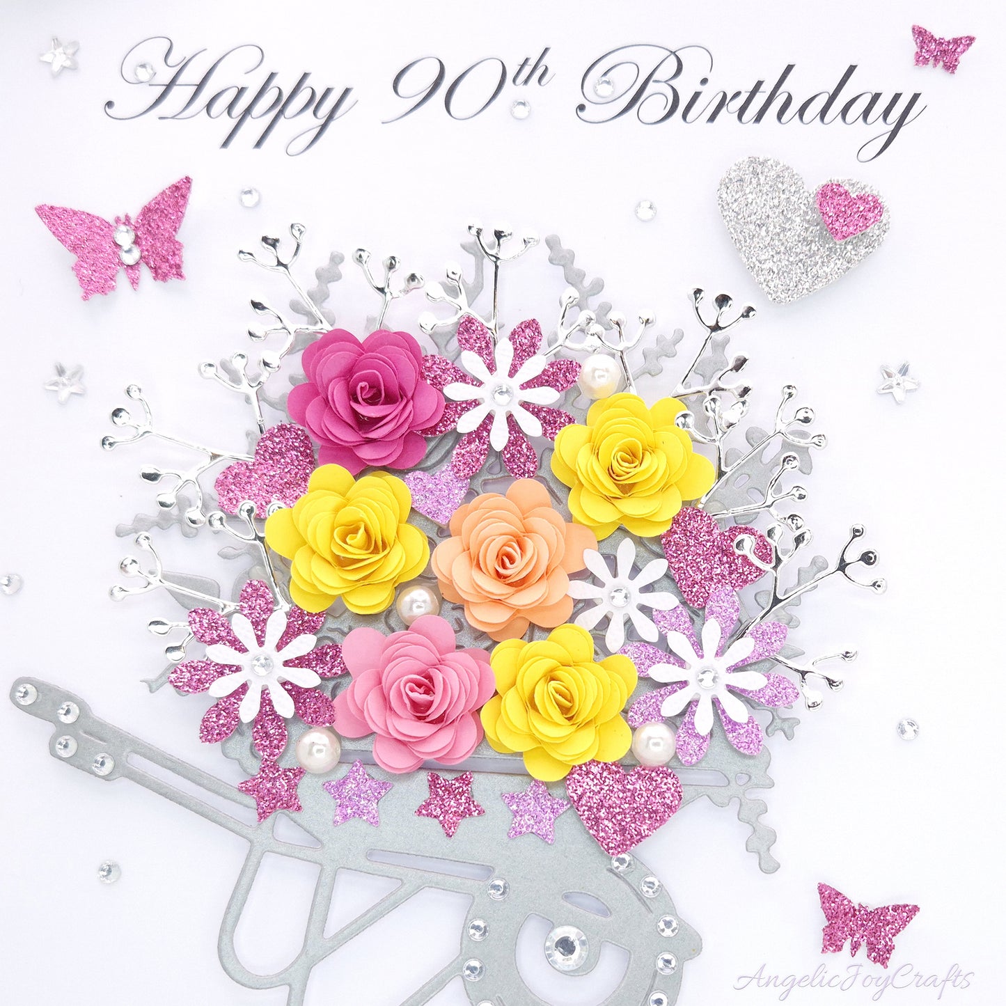 Handmade Personalised 3D Birthday Card with Wheelbarrow of Flowers + Complimentary Gift Box | Birthday | Mother's Day