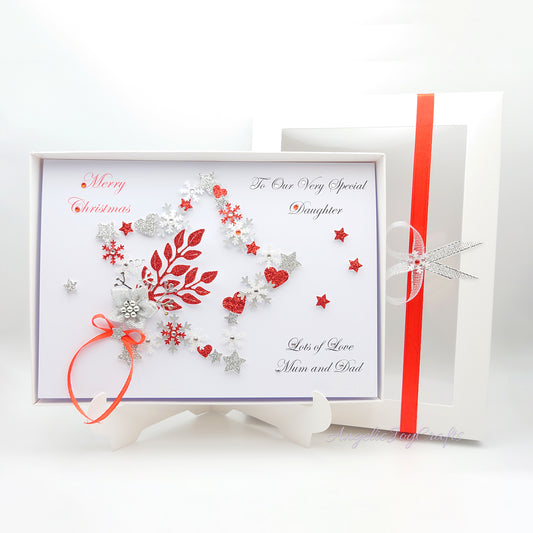 Handmade Personalised 3D Christmas Card with Branch in Ornate Star + Complimentary Gift Box | Christmas | Noel | New Year