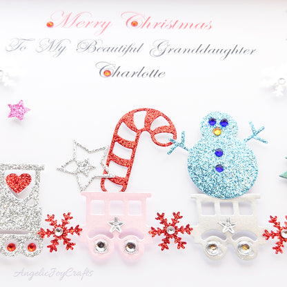 Handmade Personalised 3D Child Christmas Card with a Train, Candy Cane & Snowman + Complimentary Gift Box | Christmas | Noel | New Year