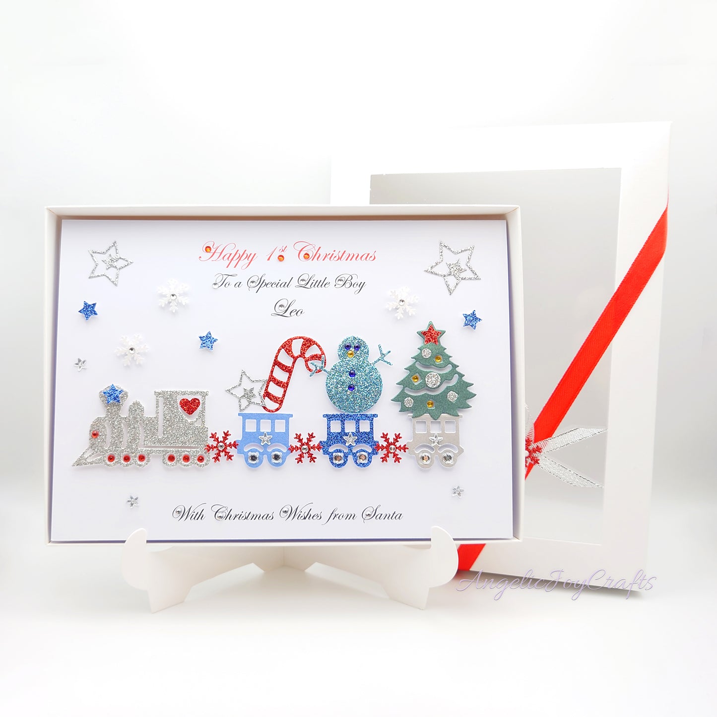 Handmade Personalised 3D Child Christmas Card with a Train, Candy Cane & Snowman + Complimentary Gift Box | Christmas | Noel | New Year
