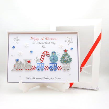 Handmade Personalised 3D Child Christmas Card with a Train, Candy Cane & Snowman + Complimentary Gift Box | Christmas | Noel | New Year