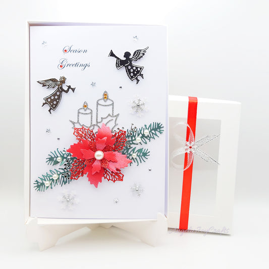 Handmade Personalised 3D Christmas Card with Christmas Flower + Complimentary Gift Box | Christmas | Noel | New Year