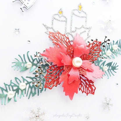 Handmade Personalised 3D Christmas Card with Christmas Flower + Complimentary Gift Box | Christmas | Noel | New Year