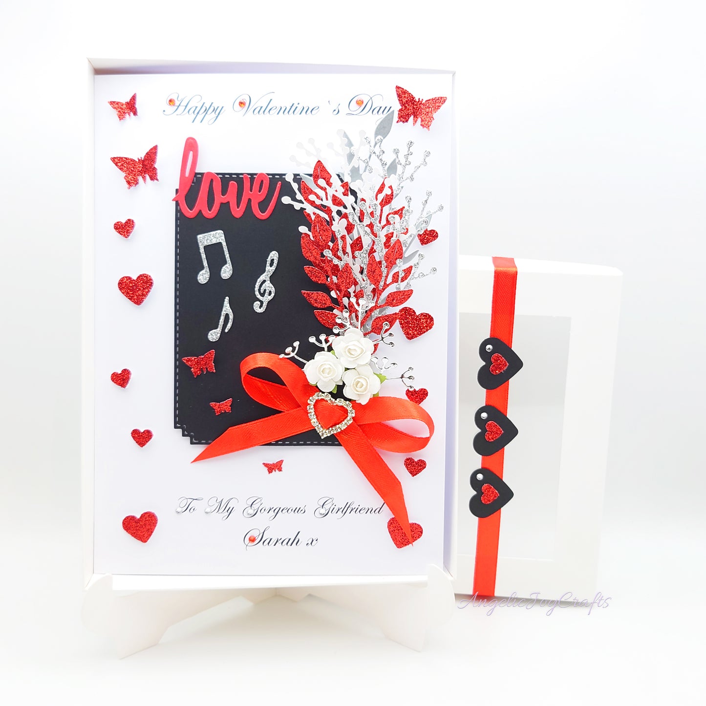 Handmade Personalised 3D Valentine's Day Card with Notes of Love & Floral Bow + Complimentary Gift Box | Valentine's Day | Birthday | Mother's Day