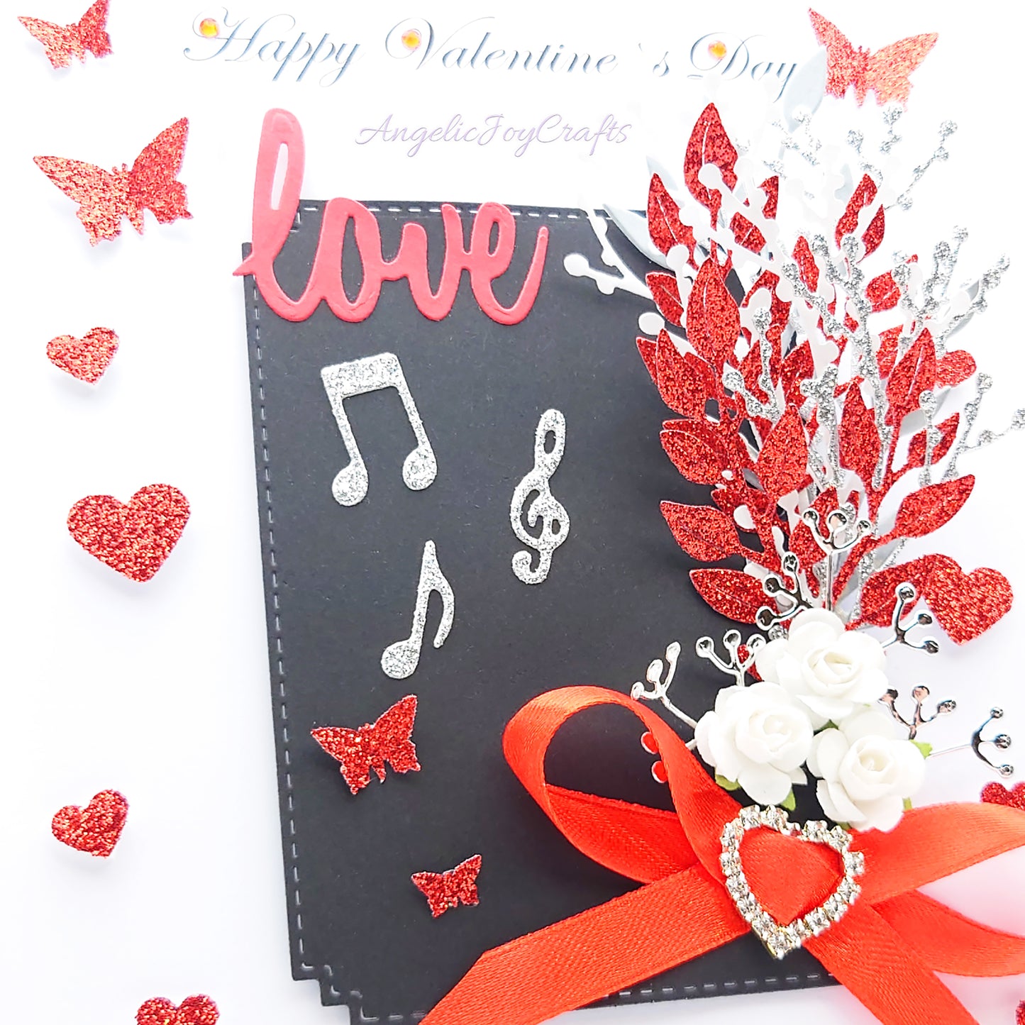 Handmade Personalised 3D Valentine's Day Card with Notes of Love & Floral Bow + Complimentary Gift Box | Valentine's Day | Birthday | Mother's Day
