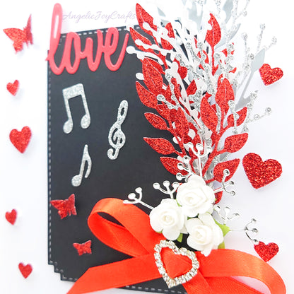 Handmade Personalised 3D Valentine's Day Card with Notes of Love & Floral Bow + Complimentary Gift Box | Valentine's Day | Birthday | Mother's Day