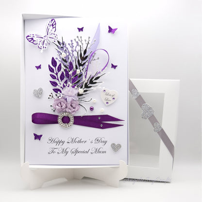 Handmade Personalised 3D Birthday Card with Floral Bouquet & Brooch + Complimentary Gift Box | Birthday | Mother's Day
