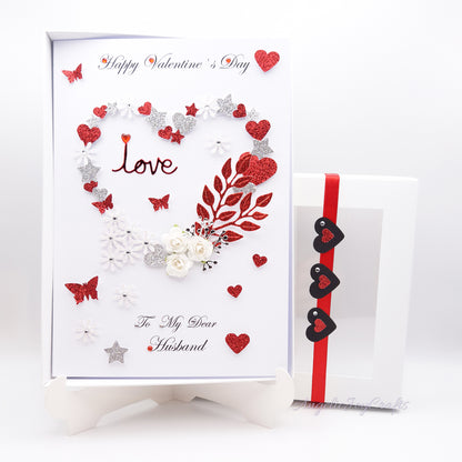 Handmade Personalised 3D Valentine's Day Card with Floral Heart + Complimentary Gift Box | Valentine's Day | Birthday | Mother's Day