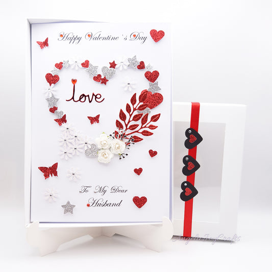 Handmade Personalised 3D Valentine's Day Card with Floral Heart + Complimentary Gift Box | Valentine's Day | Birthday | Mother's Day