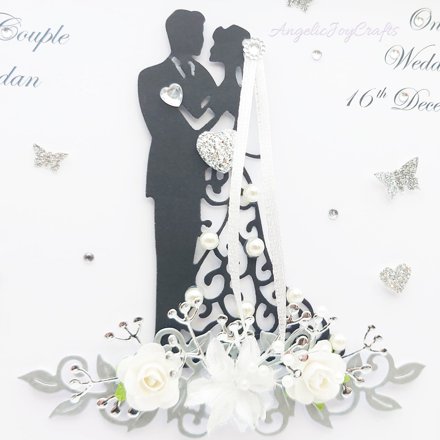 Handmade Personalised 3D Wedding Card with Couple on Floral Pedestal + Complimentary Gift Box | Anniversary | Wedding | Engagement