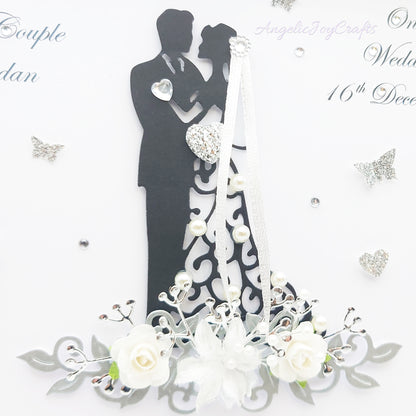 Handmade Personalised 3D Wedding Card with Couple on Floral Pedestal + Complimentary Gift Box | Anniversary | Wedding | Engagement