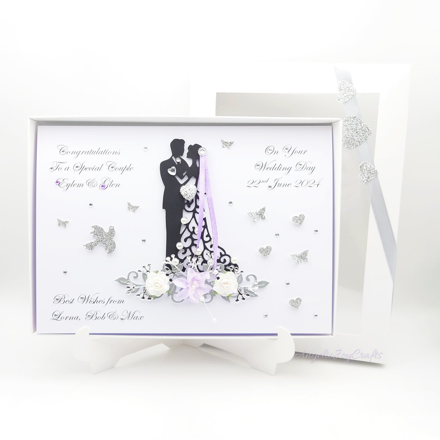 Handmade Personalised 3D Wedding Card with Couple on Floral Pedestal + Complimentary Gift Box | Anniversary | Wedding | Engagement