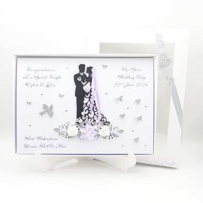 Handmade Personalised 3D Wedding Card with Couple on Floral Pedestal + Complimentary Gift Box | Anniversary | Wedding | Engagement