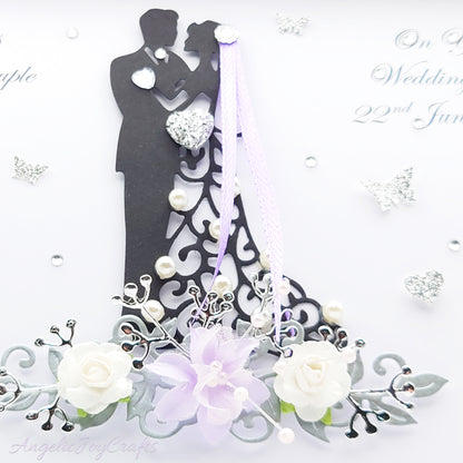 Handmade Personalised 3D Wedding Card with Couple on Floral Pedestal + Complimentary Gift Box | Anniversary | Wedding | Engagement