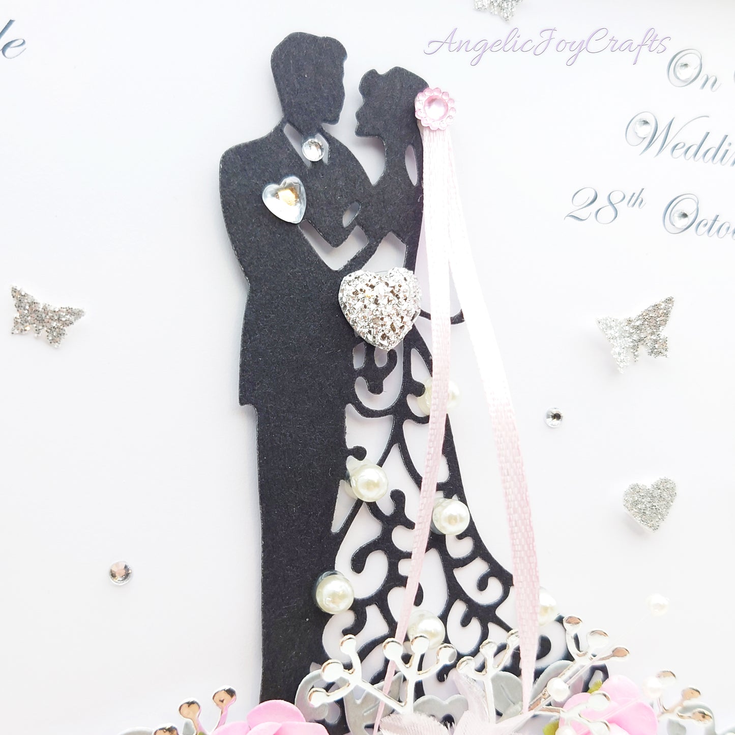 Handmade Personalised 3D Wedding Card with Couple on Floral Pedestal + Complimentary Gift Box | Anniversary | Wedding | Engagement