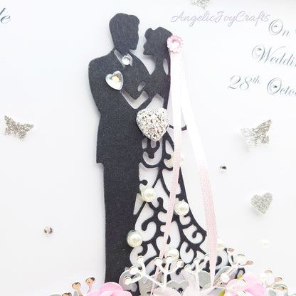 Handmade Personalised 3D Wedding Card with Couple on Floral Pedestal + Complimentary Gift Box | Anniversary | Wedding | Engagement