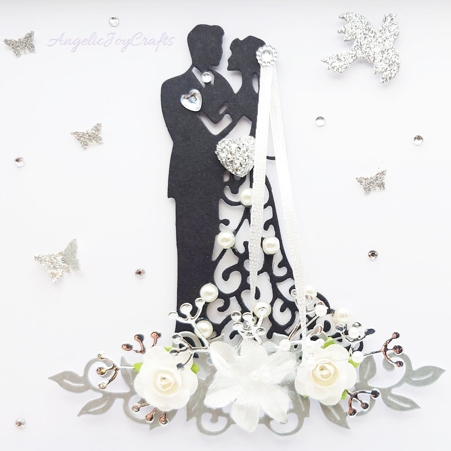 Handmade Personalised 3D Wedding Card with Couple on Floral Pedestal + Complimentary Gift Box | Anniversary | Wedding | Engagement