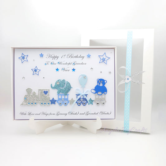 Handmade Personalised 3D Child Birthday Card with a Train, Animals & Baloon + Complimentary Gift Box | Baby Shower | Child Birthday | Baby Born | Birthday