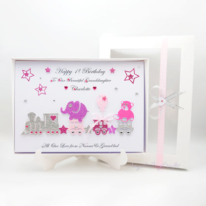 Handmade Personalised 3D Child Birthday Card with a Train, Animals & Baloon + Complimentary Gift Box | Baby Shower | Child Birthday | Baby Born | Birthday