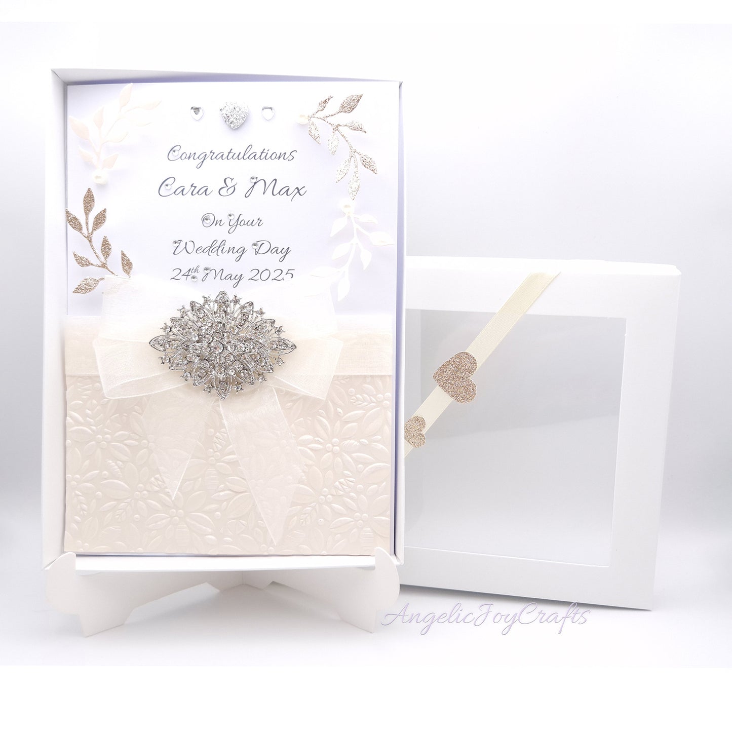 Handmade Personalised 3D Wedding Card with a Detachable Brooch + Complimentary Gift Box | Anniversary | Wedding | Engagement