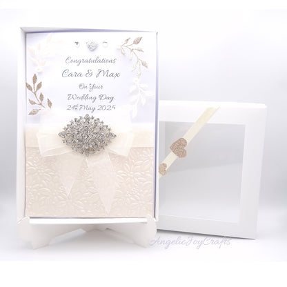 Handmade Personalised 3D Wedding Card with a Detachable Brooch + Complimentary Gift Box | Anniversary | Wedding | Engagement