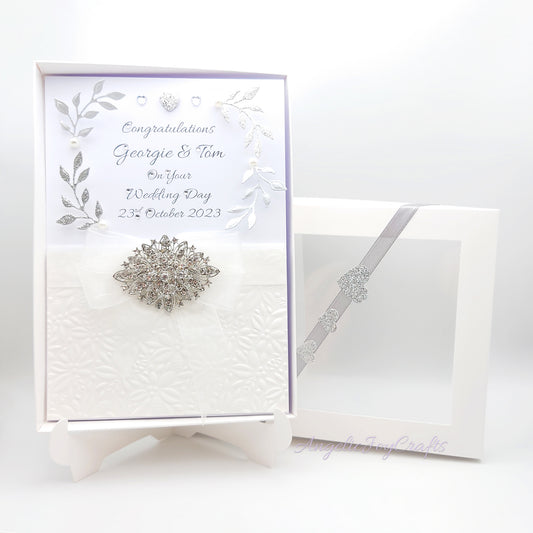 Handmade Personalised 3D Wedding Card with a Detachable Brooch + Complimentary Gift Box | Anniversary | Wedding | Engagement