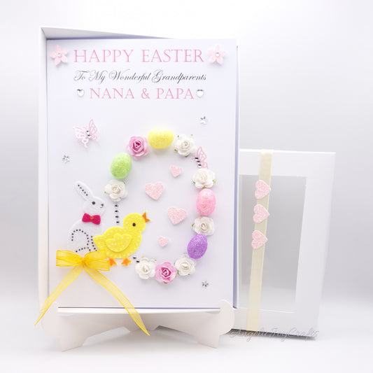 Handmade Personalised 3D Easter Card with Rabbit, Chick & an Egg + Complimentary Gift Box | Easter