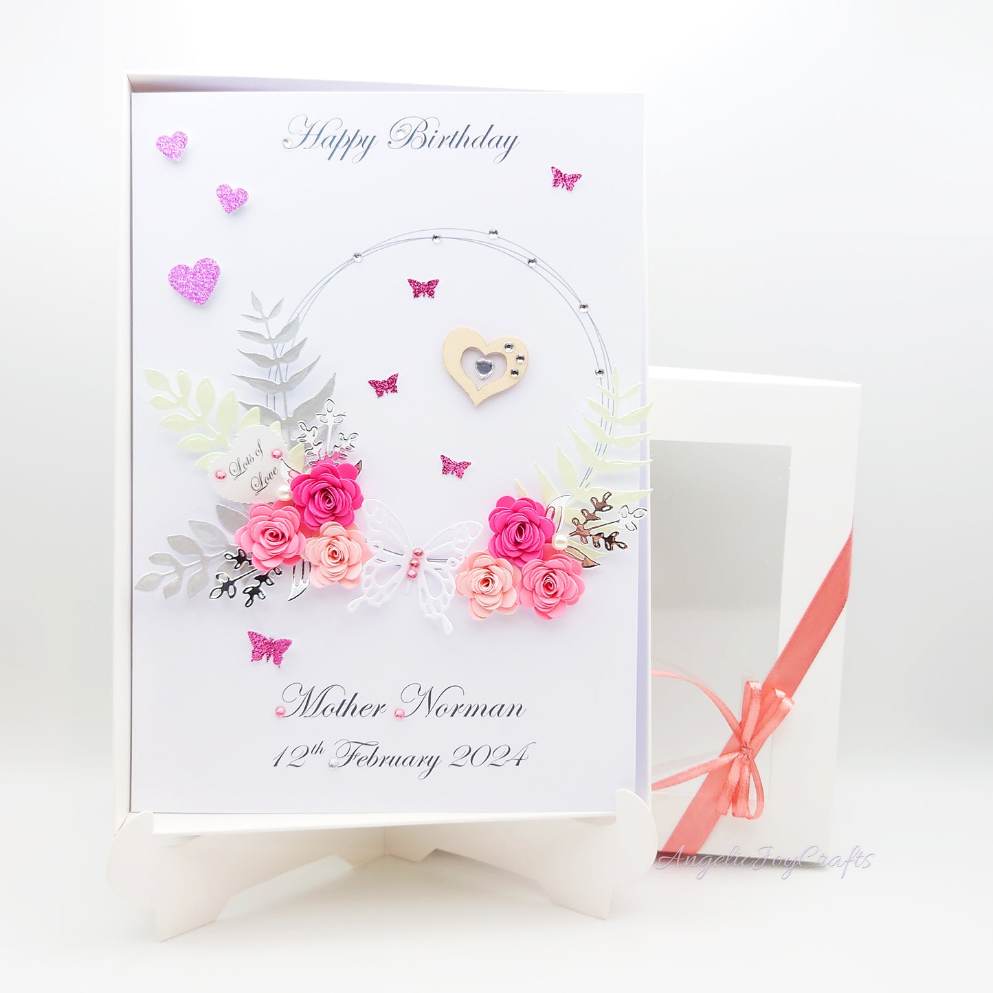 Handmade Personalised 3D Birthday Card with Floral Ring & Butterfly + Complimentary Gift Box | Birthday | Mother's Day