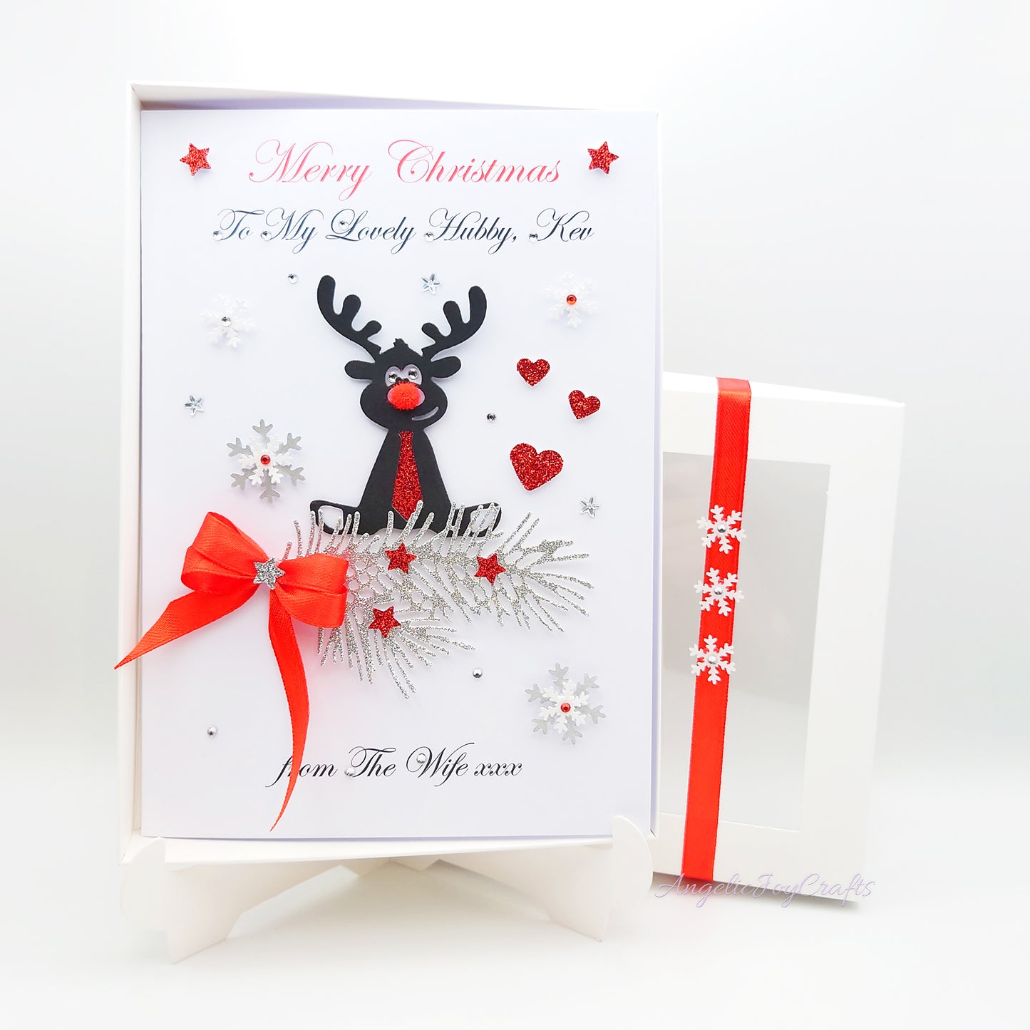 Handmade Personalised 3D Christmas Card with Deer & Bow + Complimentary Gift Box | Christmas | Noel | New Year