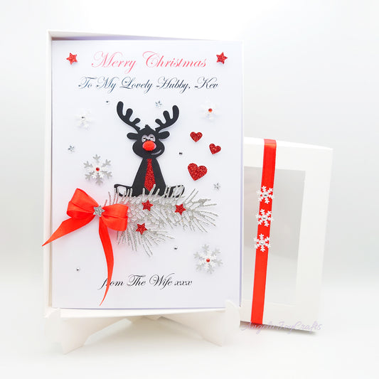 Handmade Personalised 3D Christmas Card with Deer & Bow + Complimentary Gift Box | Christmas | Noel | New Year