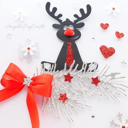 Handmade Personalised 3D Christmas Card with Deer & Bow + Complimentary Gift Box | Christmas | Noel | New Year