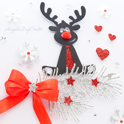 Handmade Personalised 3D Christmas Card with Deer & Bow + Complimentary Gift Box | Christmas | Noel | New Year