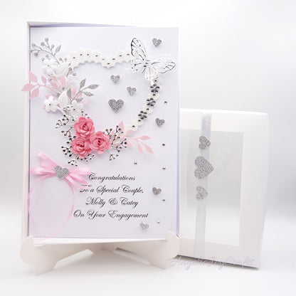 Handmade Personalised 3D Engagement Card with Floral Heart, Bow & Butterfly + Complimentary Gift Box | Anniversary | Wedding | Engagement