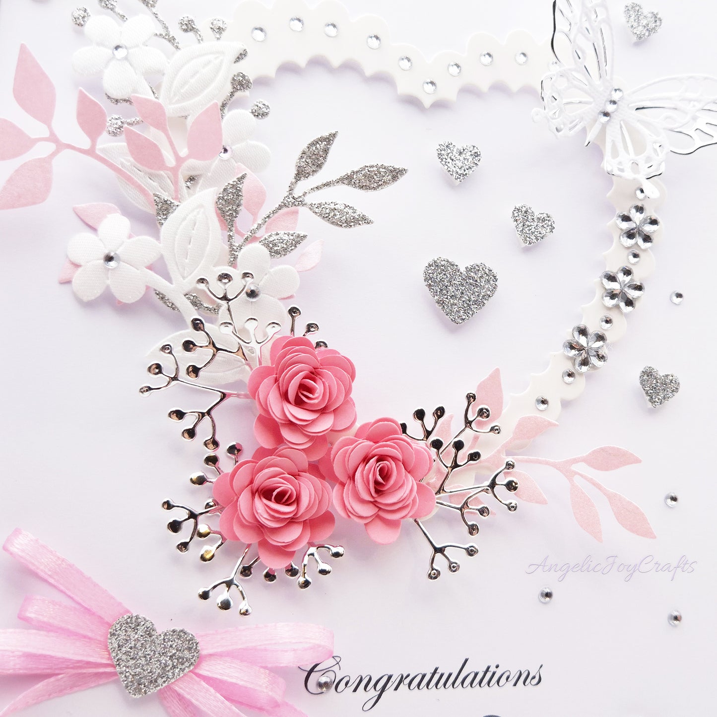 Handmade Personalised 3D Engagement Card with Floral Heart, Bow & Butterfly + Complimentary Gift Box | Anniversary | Wedding | Engagement