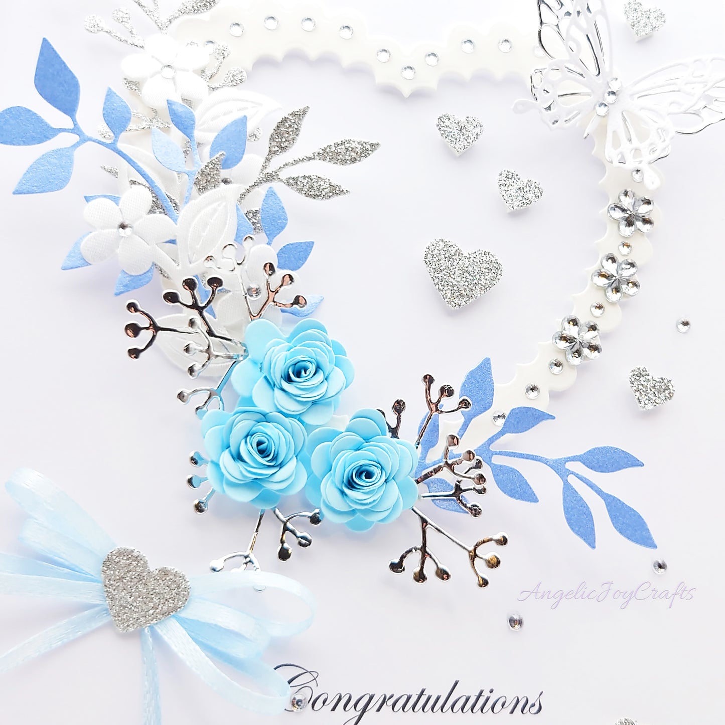 Handmade Personalised 3D Engagement Card with Floral Heart, Bow & Butterfly + Complimentary Gift Box | Anniversary | Wedding | Engagement