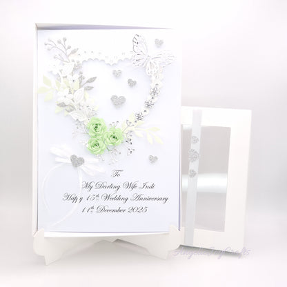 Handmade Personalised 3D Engagement Card with Floral Heart, Bow & Butterfly + Complimentary Gift Box | Anniversary | Wedding | Engagement