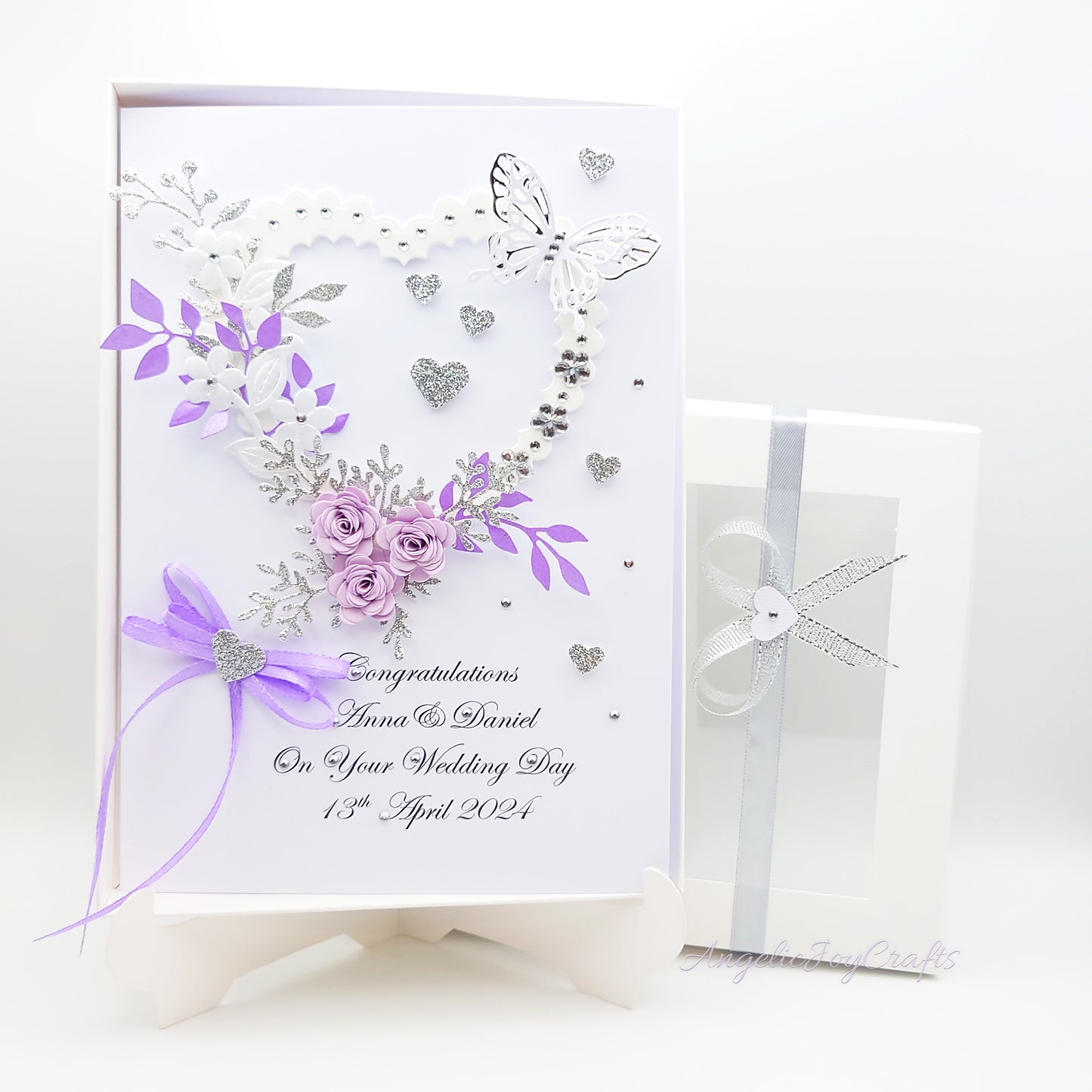 Handmade Personalised 3D Engagement Card with Floral Heart, Bow & Butterfly + Complimentary Gift Box | Anniversary | Wedding | Engagement
