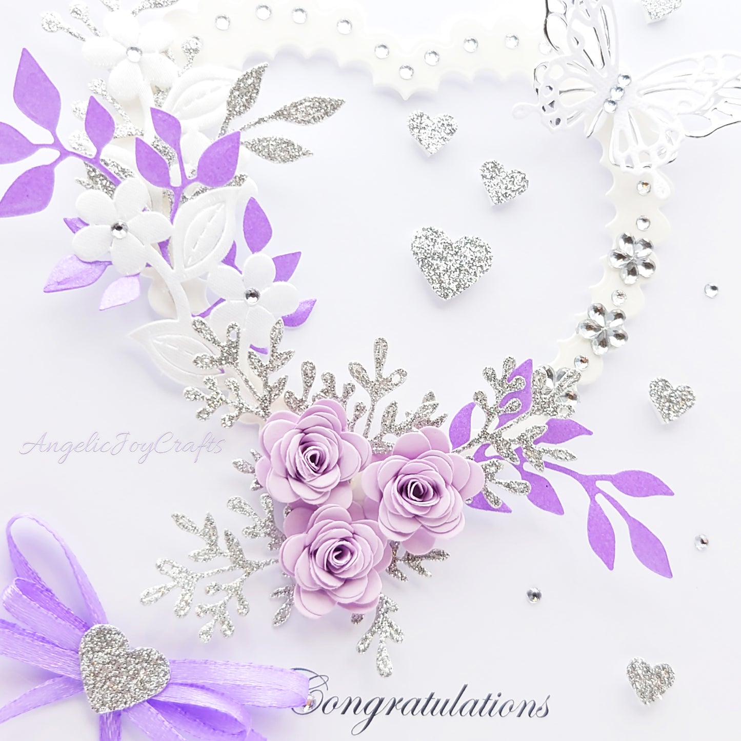 Handmade Personalised 3D Engagement Card with Floral Heart, Bow & Butterfly + Complimentary Gift Box | Anniversary | Wedding | Engagement